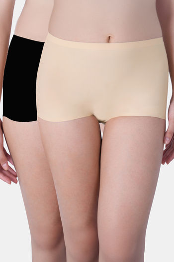 Buy Soie Seamless Mid Waist Full Coverage Boy Shorts With No Visible Panty Line (Pack Of 2) - Multicolor